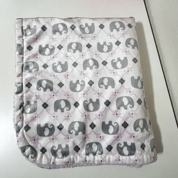 Blankets & Beyond Pink Gray Elephant Security Blanket Lovey Sherpa Back Lovie - Picture 7 of 14